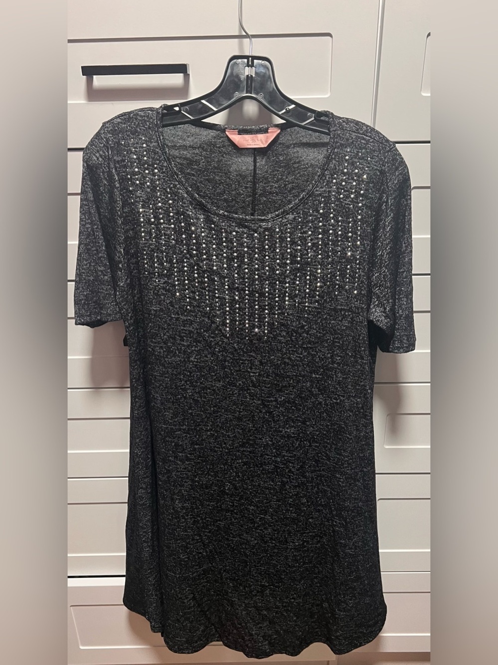 SJS Black Short-Sleeve Tee with Rhinestone Yoke (D5)
